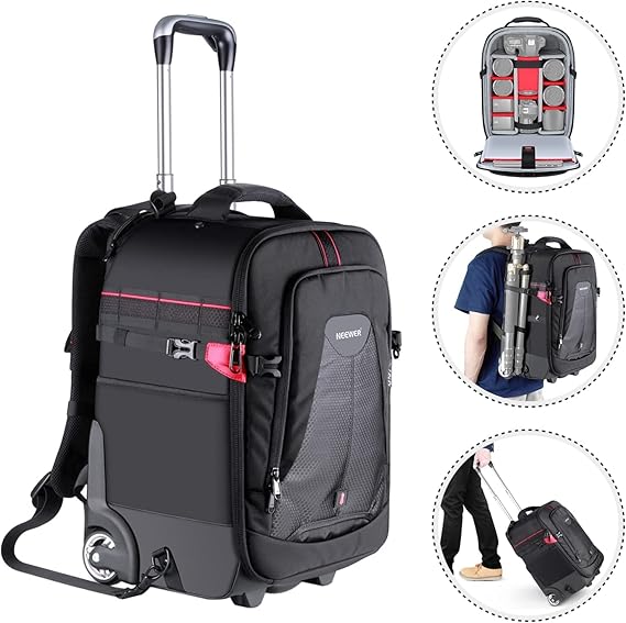 Neewer 2-in-1 Rolling Camera Backpack Trolley Case - Anti-Shock Detachable Padded Compartment, Hidden Pull Bar, Durable, Waterproof for Camera,Tripod,Flash Light,Lens,Laptop for Air Travelling(Black) Neewer 2-in-1 Rolling Camera Backpack Trolley Case - Anti-Shock Detachable Padded Compartment, Hidden Pull Bar, Durable, Waterproof for Camera,Tripod,Flash Light,Lens,Laptop for Air Travelling(Black)